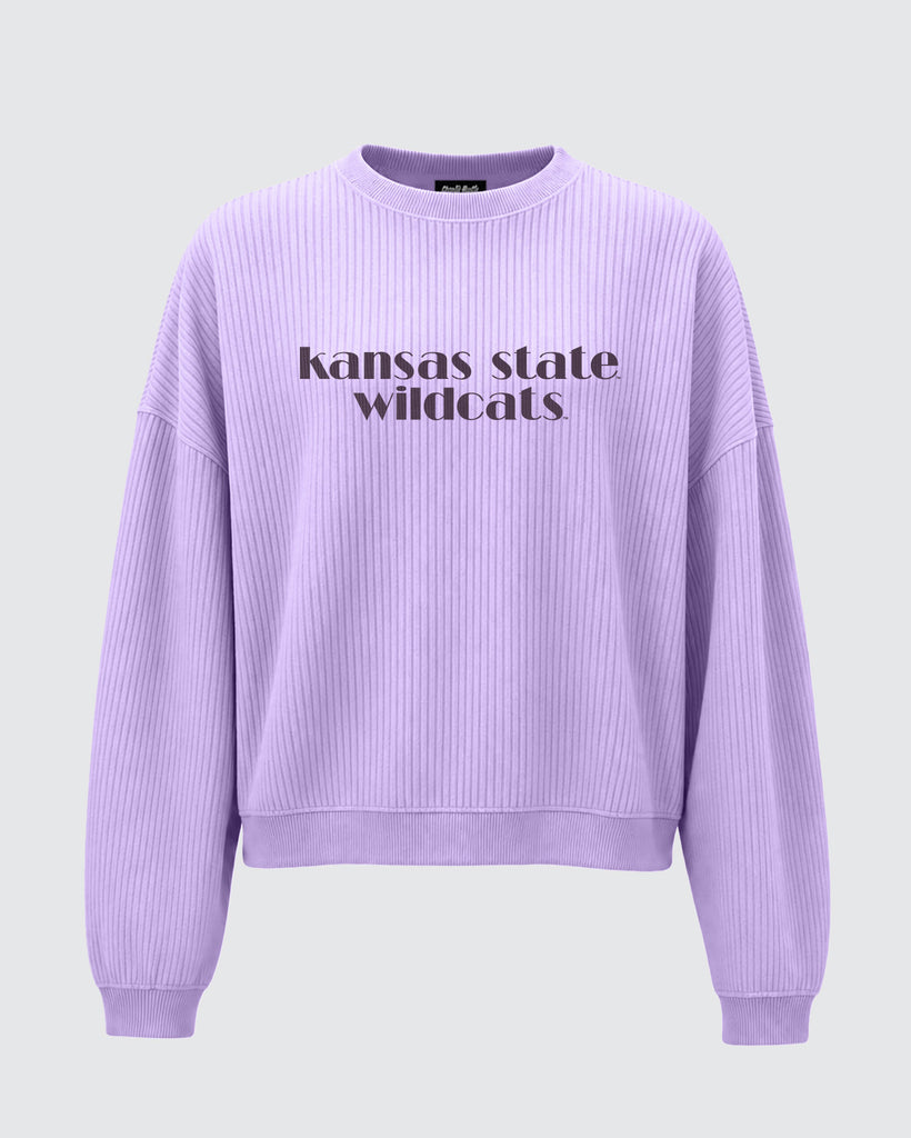 M*i様 Iowa Law プリント 紫 クルーネック スウェット Women's K-State Wildcats Lavender Corded Crew | Charlie Hustle