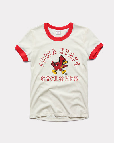 White & Red Women's Iowa State Cyclones Between The Lines Vintage Ringer T-Shirt