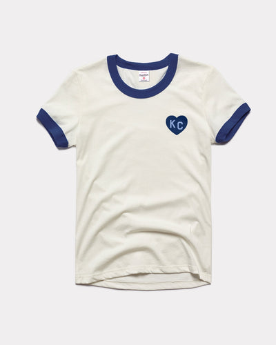White & Navy Women's Sporting Navy KC Heart Vintage Ringer T-Shirt