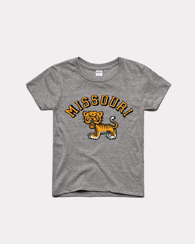 Kids Grey Mizzou Classic Tiger Vintage Youth T-Shirt