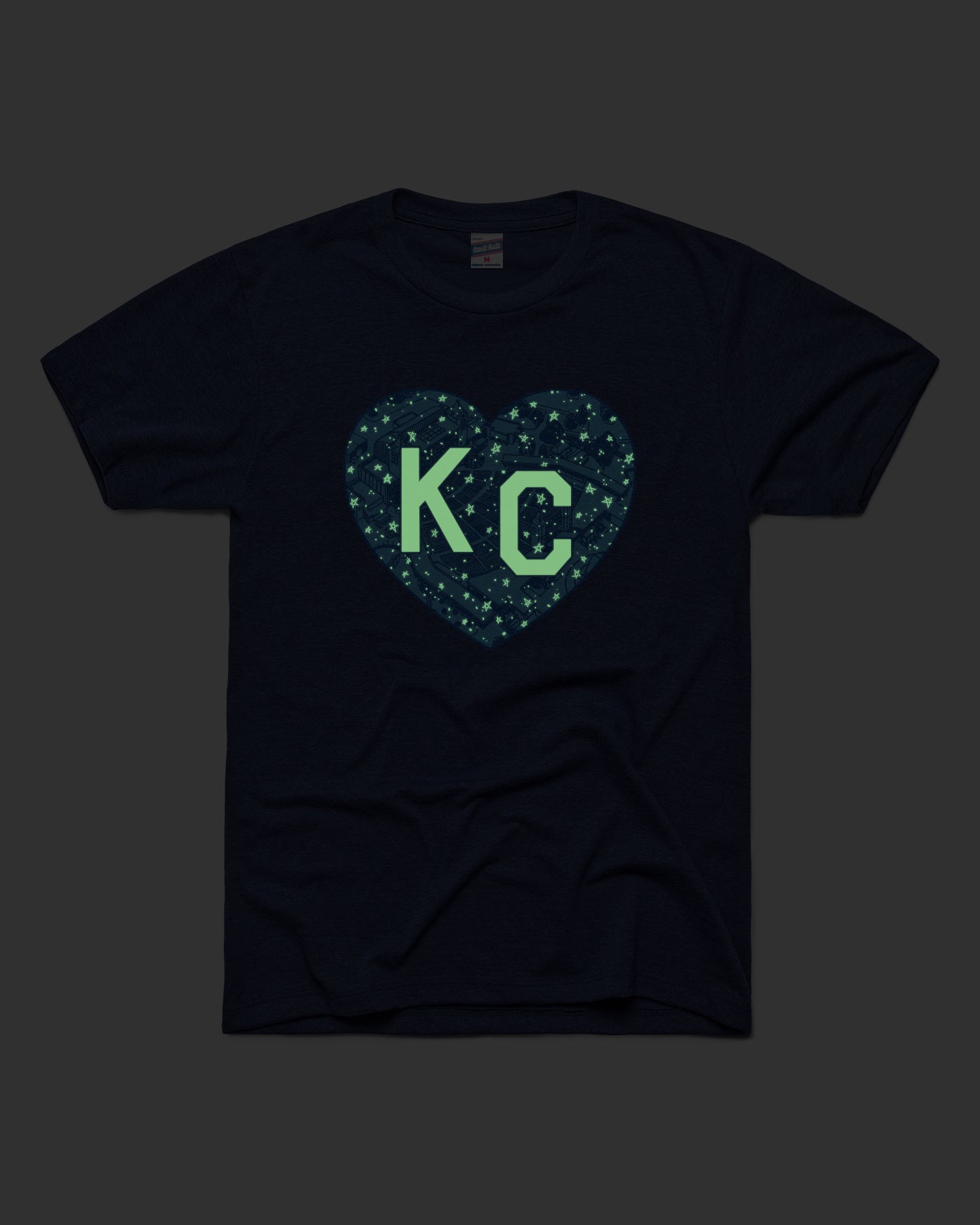 Charlie Hustle Blue With Navy Blue KC Heart Kansas City T Shirt