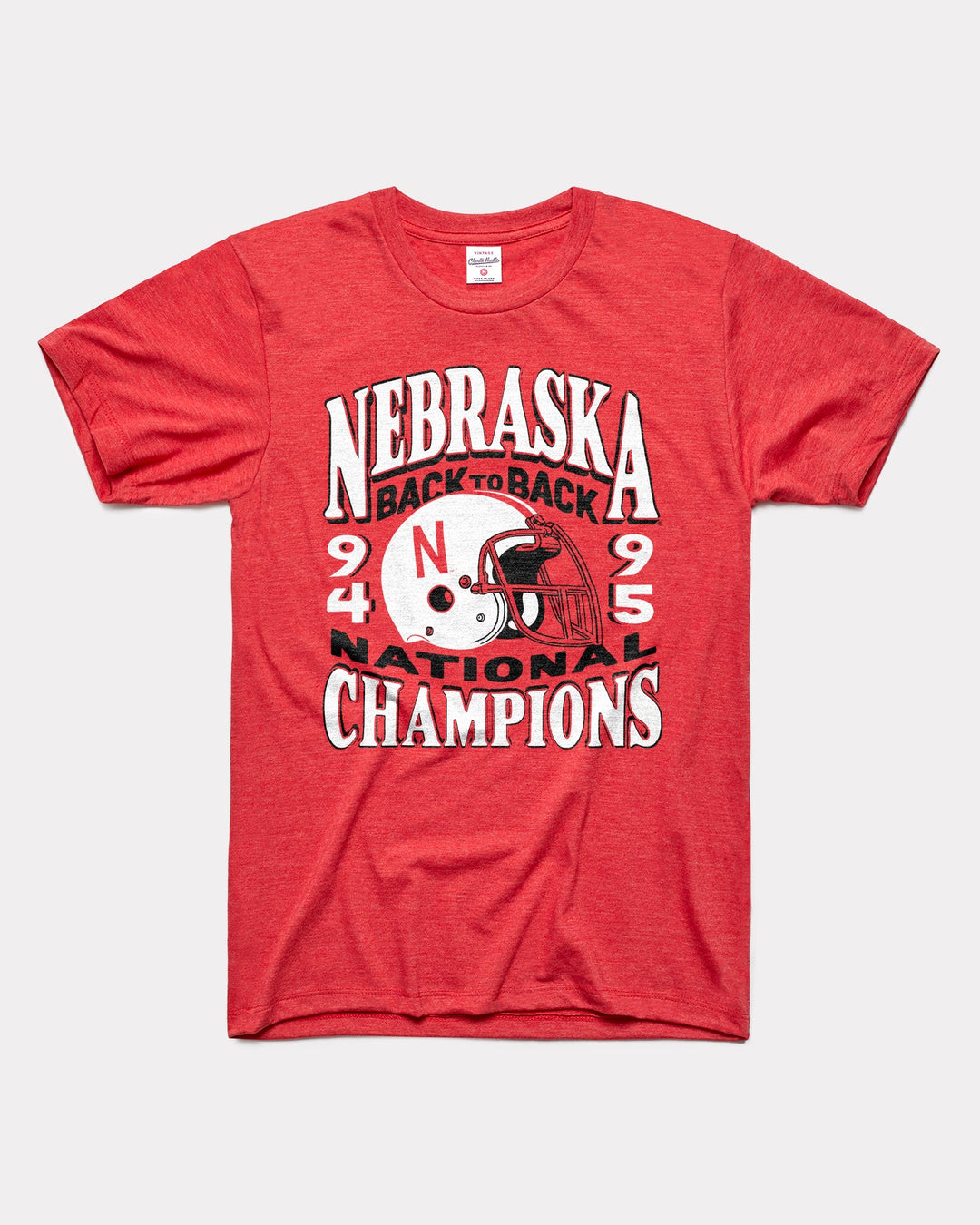 Nebraska Back to Back Champions Red Vintage T-Shirt CHARLIE HUSTLE