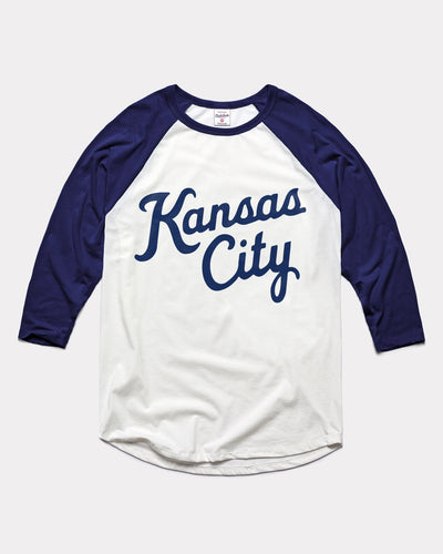 Navy & White Kansas City Script Vintage Raglan T-Shirt