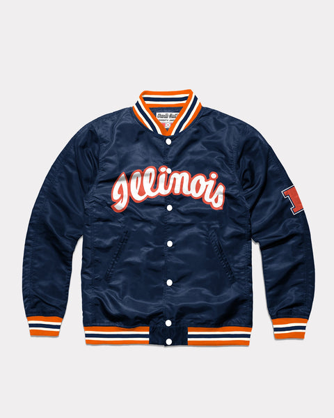 University Illinois Script Navy Blue Varsity Jacket | Charlie Hustle 04 / L