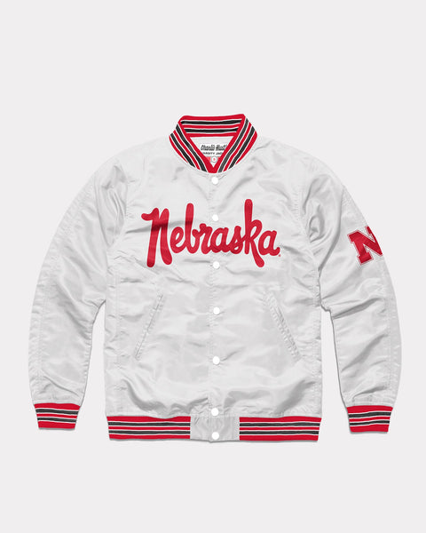 Nebraska Script Vintage White Letterman Jacket | CHARLIE HUSTLE